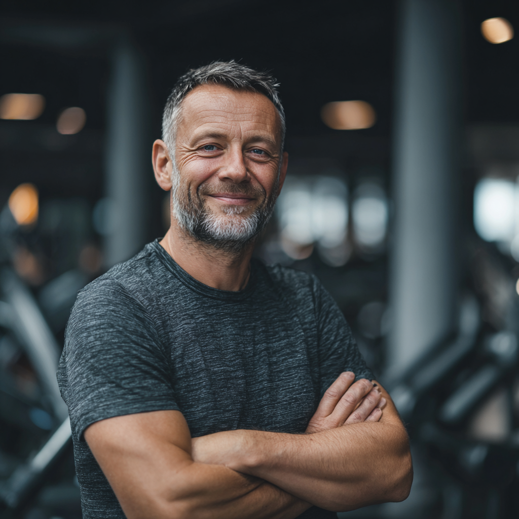 Група щасливих європейських людей різного віку з посмішками після групового тренування